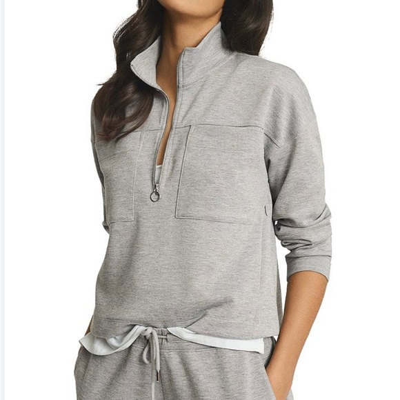 Reiss Tops - Reiss Etta Half Zip Funnel neck Pull Over Sweatshirt Sweater Sz M Light Grey